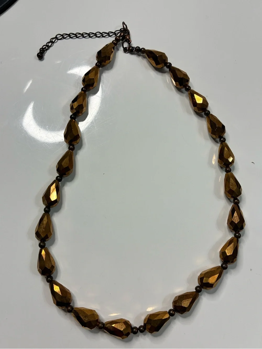 Murano Faceted Mocha Brown Metallic Teardrop Beaded Necklace